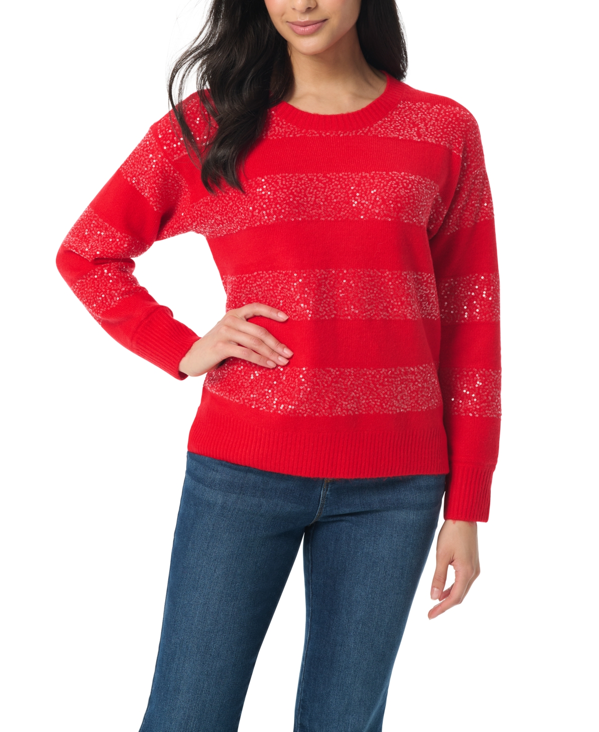 Gloria Vanderbilt Women's Juliette Striped Sequin Long Sleeves Sweater