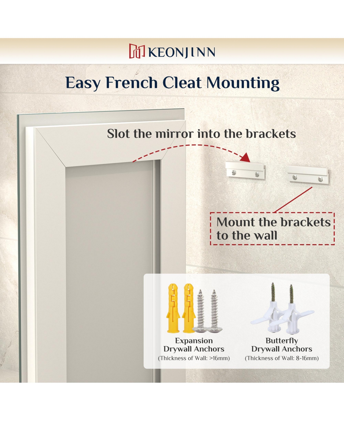 keonjinn Inch Led Bathroom Vanity Mirror Tempered Glass Front & Backlit Dimmable 3 Color Lighted Mirror Anti-fog Memory Function Frameless