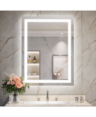 Inch LED Bathroom Vanity Mirror Tempered Glass Front & Backlit Dimmable 3 Color Lighted Mirror Anti-fog Memory Function Frameless
