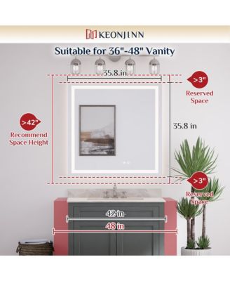 Inch LED Bathroom Vanity Mirror Tempered Glass Front & Backlit Dimmable 3 Color Lighted Mirror Anti-fog Memory Function Frameless