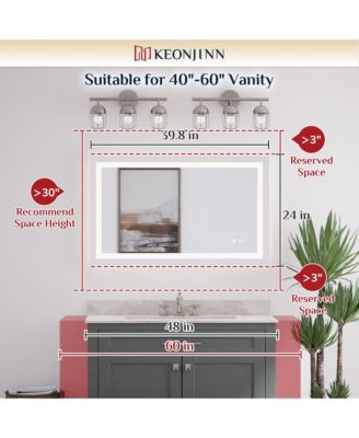 Inch LED Bathroom Vanity Mirror Tempered Glass Front & Backlit Dimmable 3 Color Lighted Mirror Anti-fog Memory Function Frameless