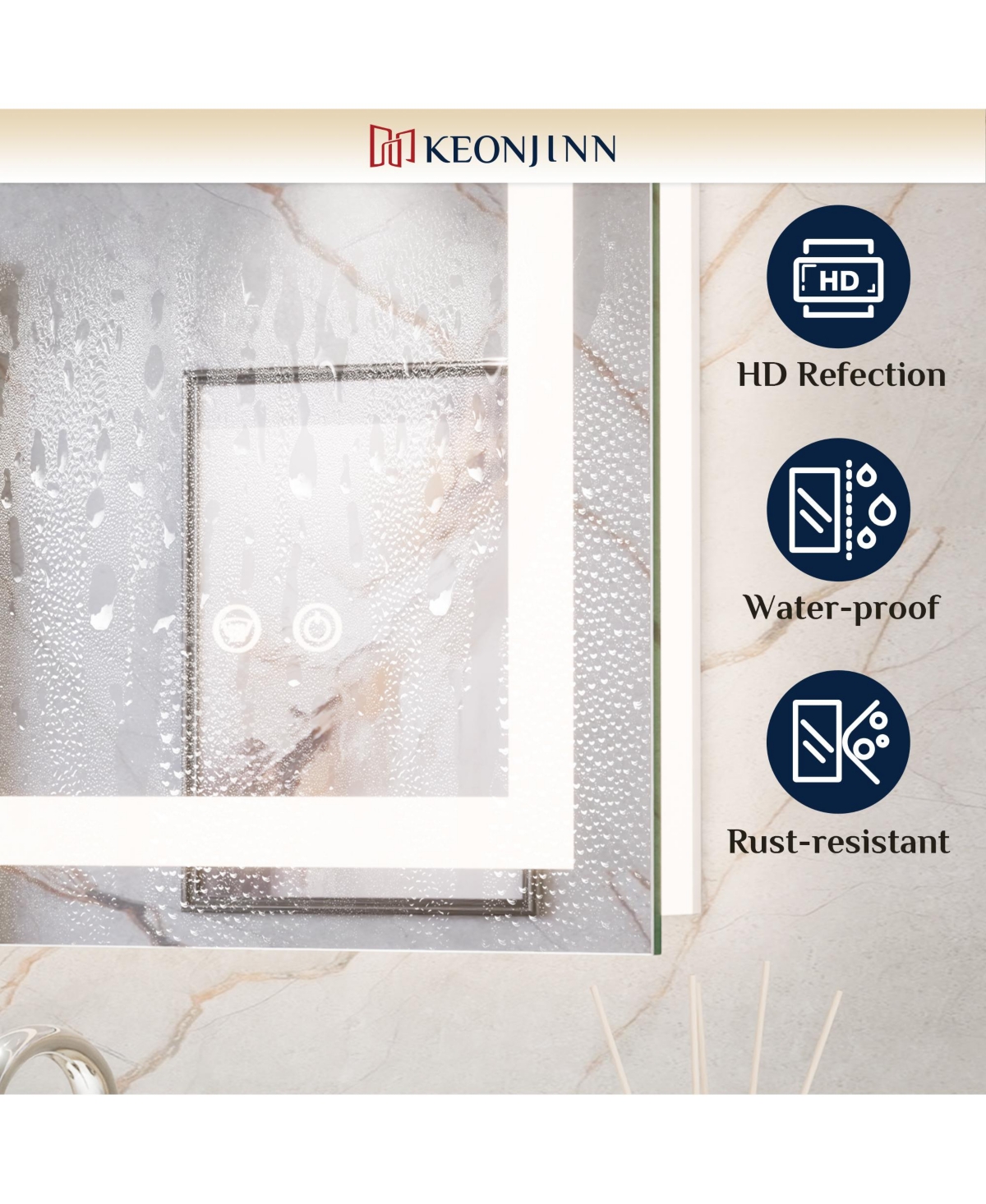 keonjinn Inch Led Bathroom Vanity Mirror Tempered Glass Front & Backlit Dimmable 3 Color Lighted Mirror Anti-fog Memory Function Frameless