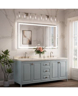 Inch LED Bathroom Vanity Mirror Tempered Glass Front & Backlit Dimmable 3 Color Lighted Mirror Anti-fog Memory Function Frameless