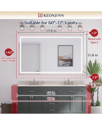 Inch LED Bathroom Vanity Mirror Tempered Glass Front & Backlit Dimmable 3 Color Lighted Mirror Anti-fog Memory Function Frameless