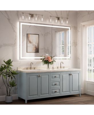 Inch LED Bathroom Vanity Mirror Tempered Glass Front & Backlit Dimmable 3 Color Lighted Mirror Anti-fog Memory Function Frameless