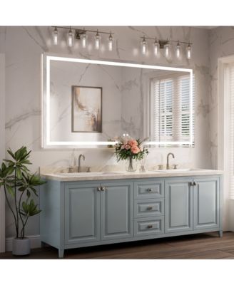 Inch LED Bathroom Vanity Mirror Tempered Glass Front & Backlit Dimmable 3 Color Lighted Mirror Anti-fog Memory Function Frameless