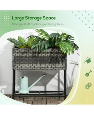 Outsunny Elevated Planter Box with Rattan Look