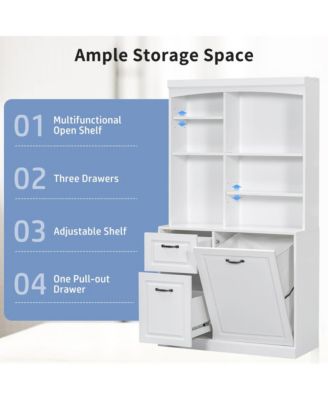 70.9" Tall MDF Freestanding Organizer Bathroom Tilt-Out Hamper Cabinet