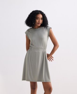 Women's Short Dress With Smocking Side Detail in Light Olive