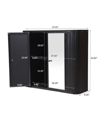 Black Wall-Mounted Vanity 2 Mirrored Doors & Open Shelf