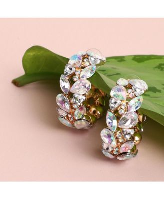 Gold-Plated Stone Hoop Earrings