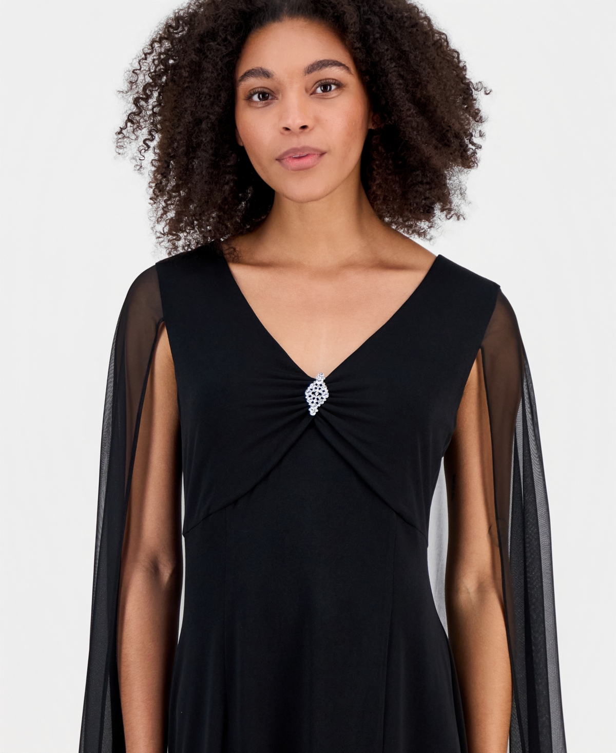 Connected Women's Rhinestone-trim Cape-overlay Dress In Multi