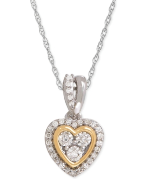 image of Diamond Mini-Heart Pendant Necklace (1/10 ct. t.w.) in Sterling Silver and 14k Gold