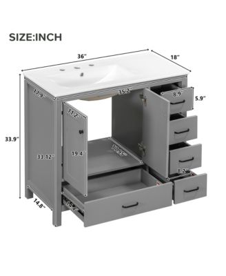 36" Bathroom Vanity with Ceramic Sink, Soft-Close Doors, Drawers & Storage Cabinet