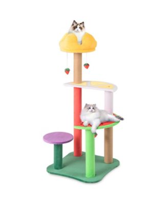 45'' Tall Cat Tree w/ Plush Padded Top Perch Fruit-Shaped Platforms Dangling Balls