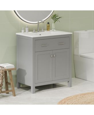 30" Ceramic Sink Soft-Close 2-Door Bathroom Vanity Cabinet