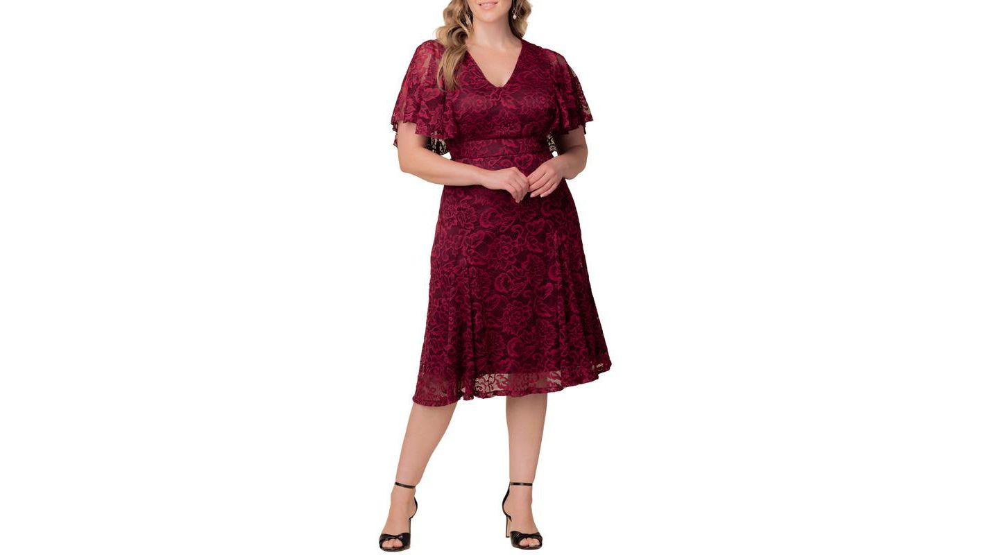 Женское платье Kiyonna Plus Size Camille Lace Cocktail, цвет: Бордовый винный — фото 1
