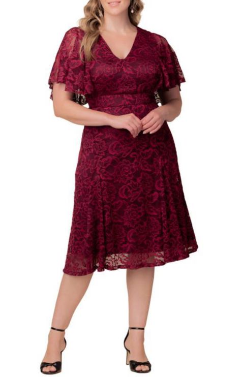 Женское платье Kiyonna Plus Size Camille Lace Cocktail, цвет: Бордовый винный
