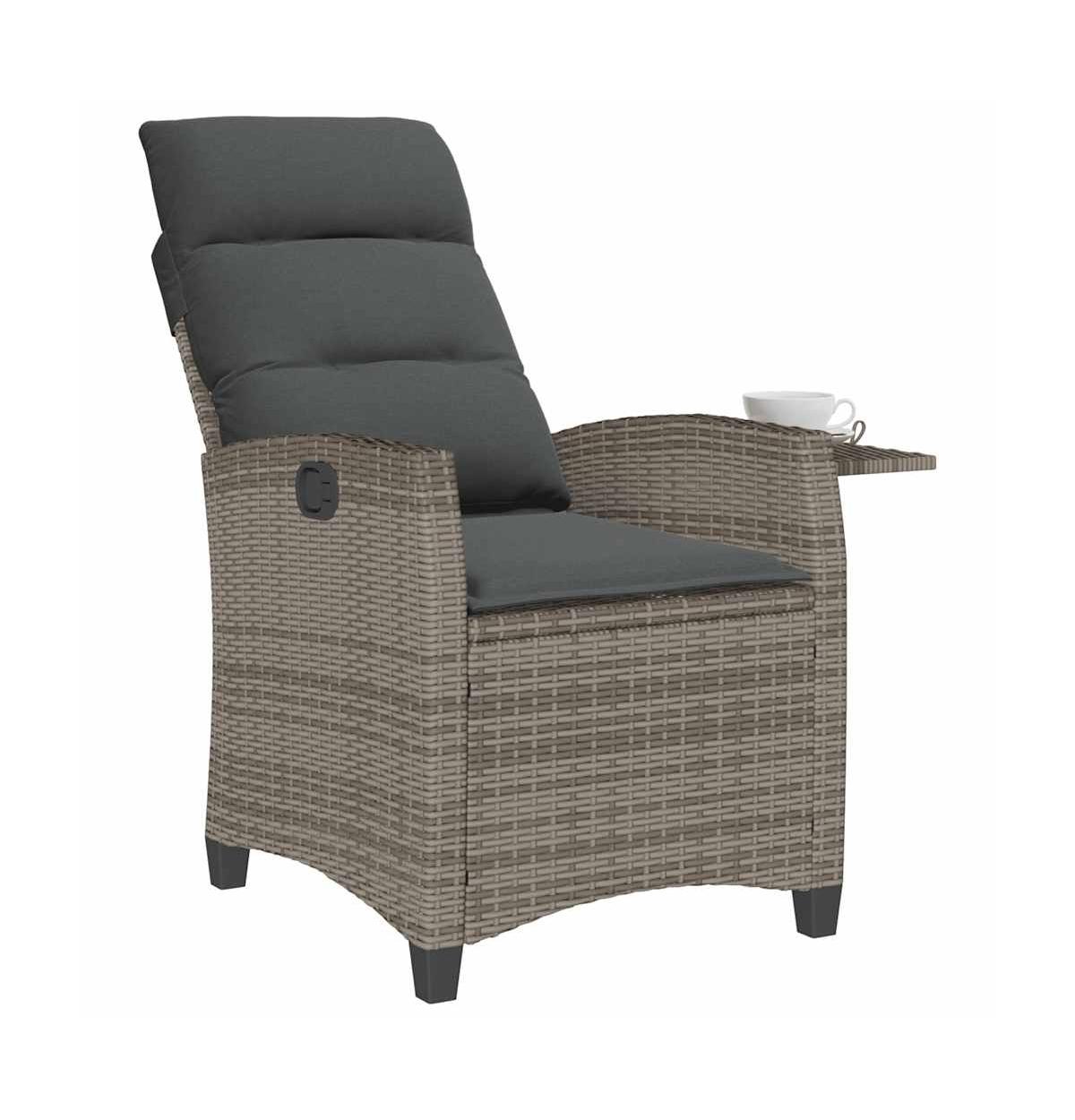 vidaXL Reclining Garden Chair Grey Pe rattan Medium Height-Adjustable
