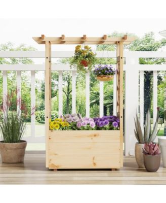 Wooden Raised Garden Bed/ Lattice Trellises Hanging Roof Drainage Indoor Outdoor