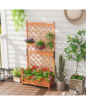 2PCS 60'' Tall Raised Garden Bed w/Diamond Lattice Trellis Drainage Holes