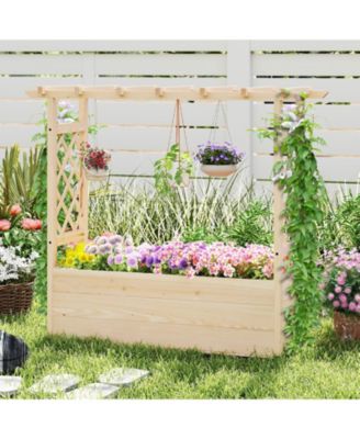 Wooden Raised Garden Bed/ Lattice Trellises Hanging Roof Drainage Indoor Outdoor