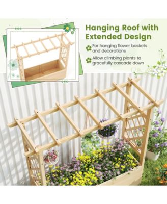 Wooden Raised Garden Bed/ Lattice Trellises Hanging Roof Drainage Indoor Outdoor