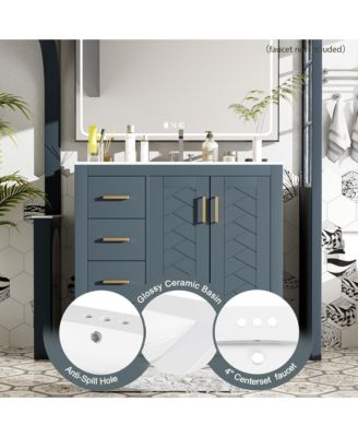 36inch Solid Wood Frame 3 Drawers Soft Closing Doors Bathroom Vanity with Ceramic Sink Combo Bathroom Storage Cabinet Freestanding Vanity Set