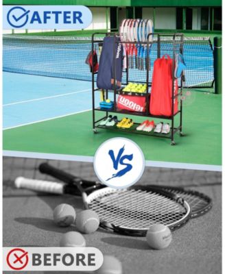 Tennis Equipment Storage Rack - Organizer for Rackets, Balls & Bags for Garage, Club or School