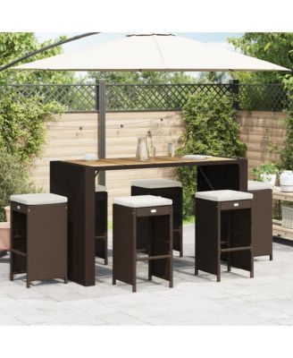 Garden Bar Stool Set of 6 Brown PE rattan Standard