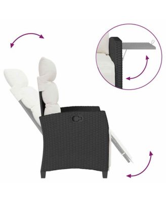 Reclining Garden Chair Black PE rattan, powder-coated steel Medium