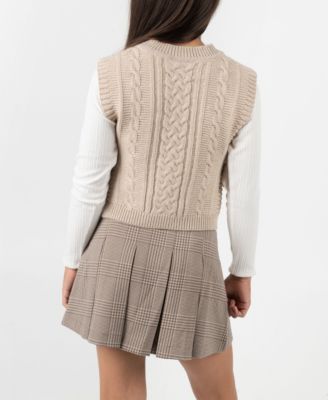 Girls' 7-12 Top, Vest and Skort, 3-Piece Set