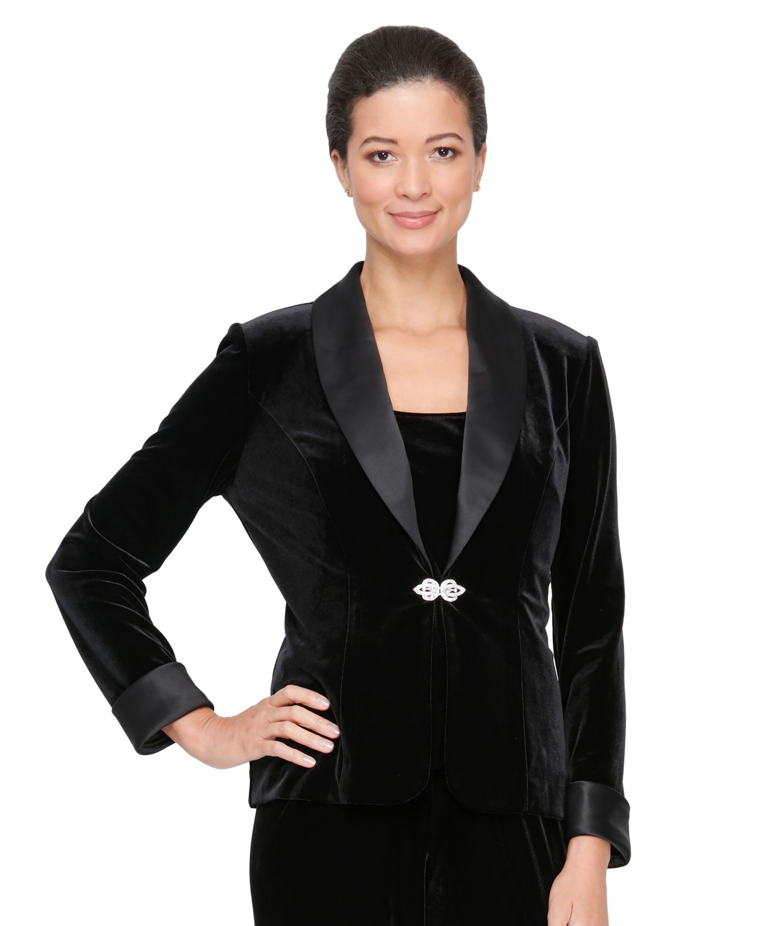 Petite Satin-Trimmed Velvet Jacket & Top Twinset