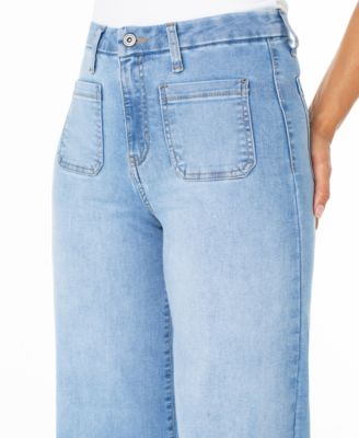 Juniors' High-Rise Wide-Leg Patch-Pocket Jeans 