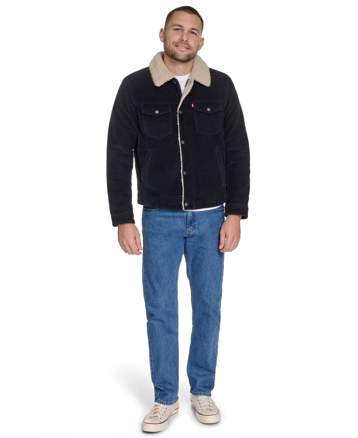 Levi's Men's Corduroy Trucker With Sherpa Collar Jacket In Blue