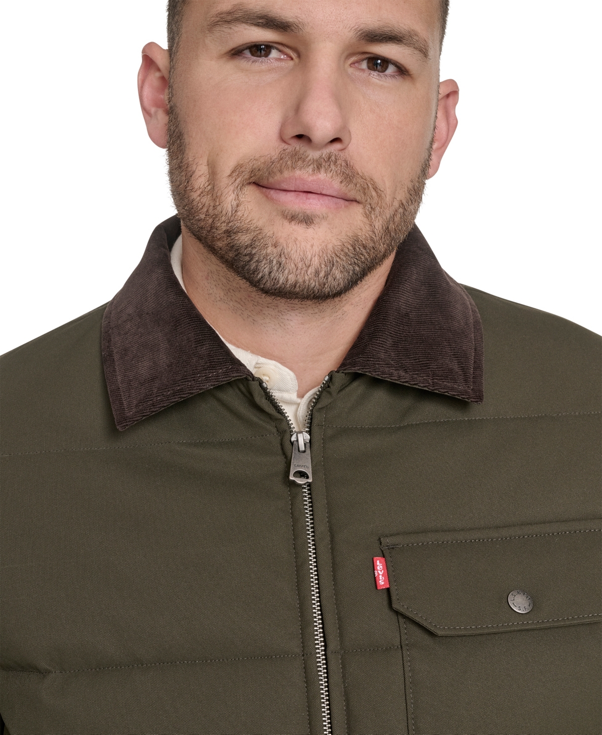Levi's Corduroy Collar Midweight Quilted Jacket In Green