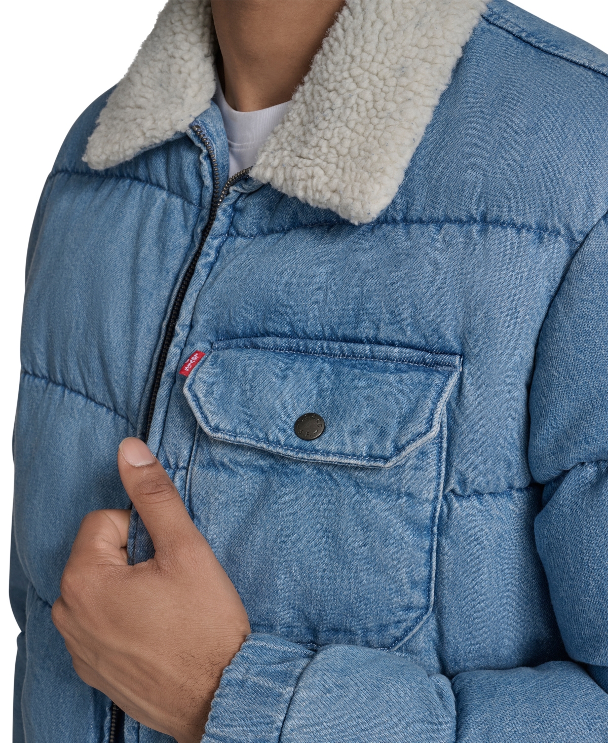 Levi's Quilted Denim Jacket With Fleece Collar In Blue