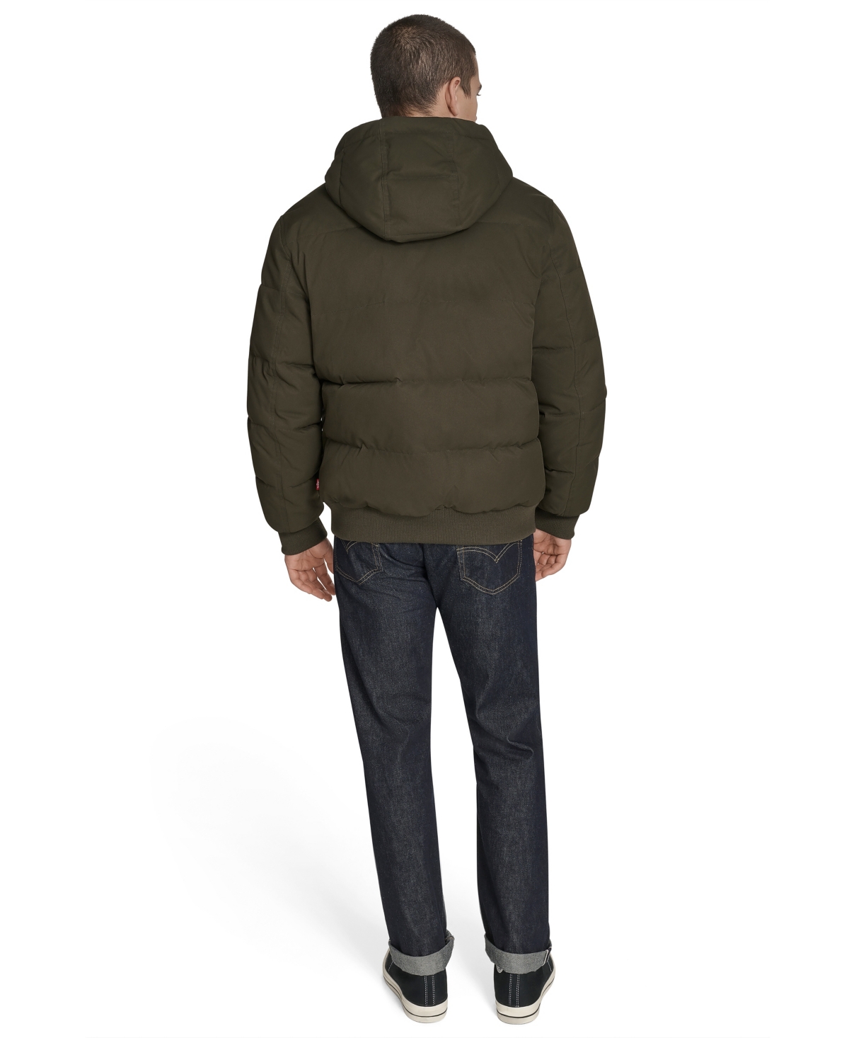 Levi's Quilted Puffer Hoodie Bomber Jacket In Green