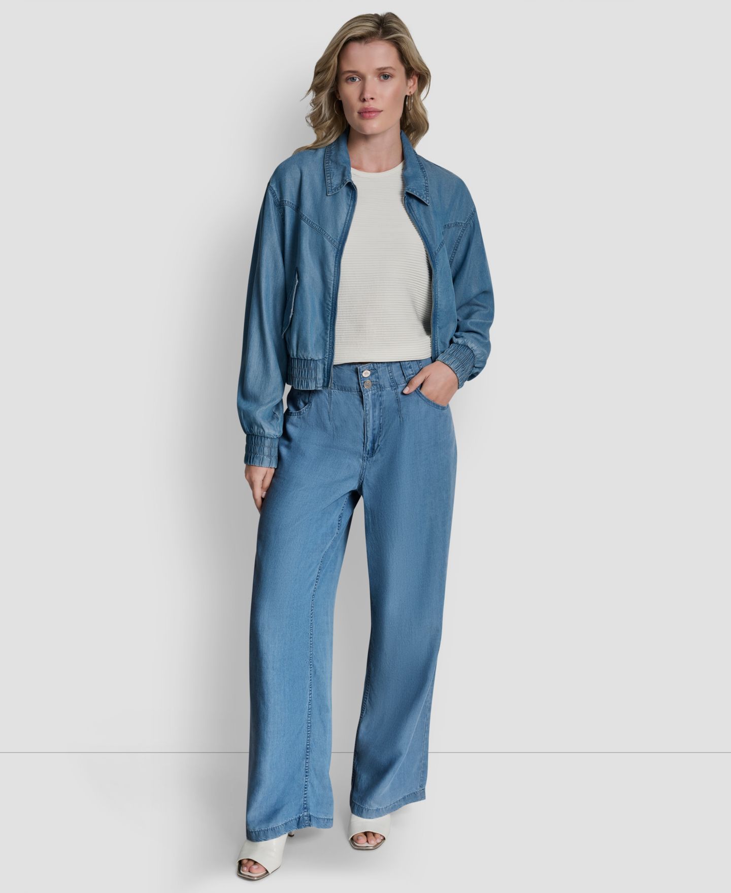 Женская куртка DKNY Chambray Zip-Front Bomber, цвет: Stream — фото 5