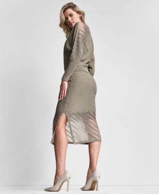 Dkny Womens Ribbed Knit Top Ribbed Midi Skirt In Multi