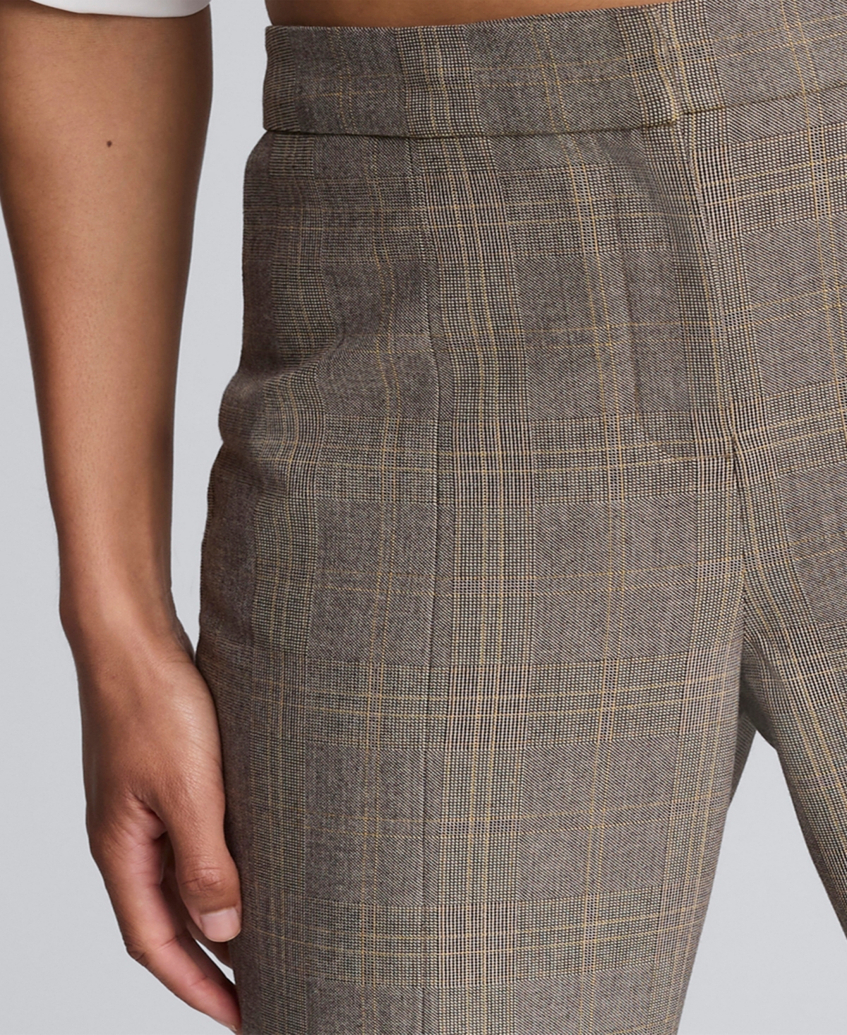 Kenneth Cole Plaid High Rise Split Front Flare Leg Pant In Multi