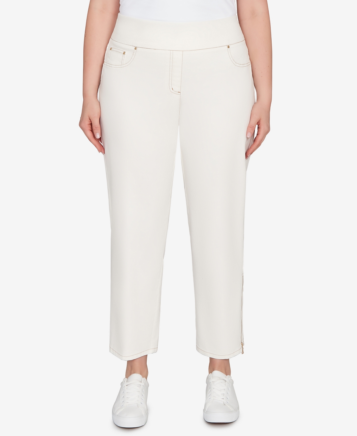 Ruby Rd. Plus Size Zipper Hem Pull On Pants In White