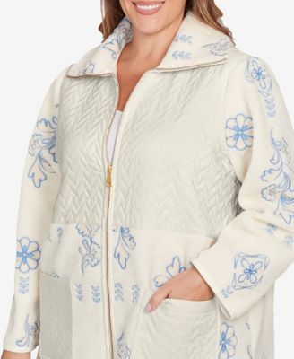 Plus Size Embroidered Quilted Shearling Jacket