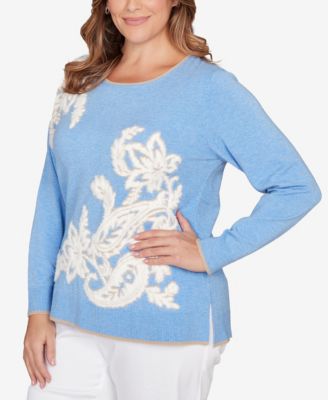 Plus Size Floral Paisley Eyelash Jacquard Sweater