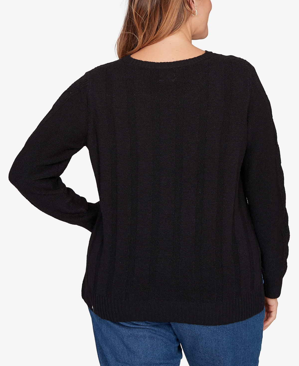 Ruby Rd. Plus Size Mixed Cable Cozy Sweater In Blue