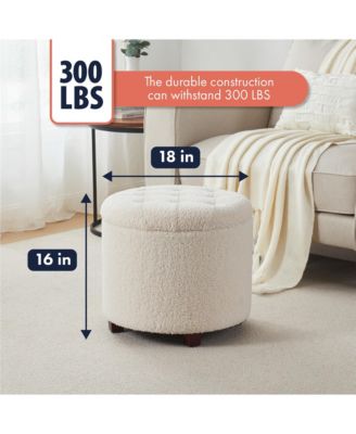 Donovan Round Tufted Boucle Storage Ottoman - White