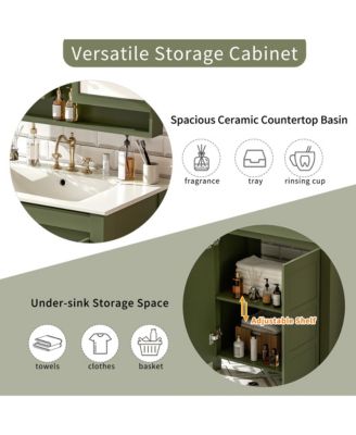 30" Solid Wood & MDF Bathroom Vanity with Ceramic Sink, Soft-Close Doors & Adjustable Shelf Storage Cabinet