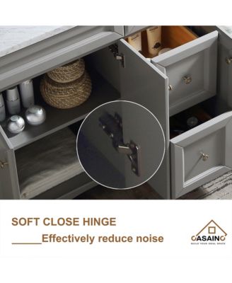 60-Inch Solid Wood Bathroom Vanity with Marble Top and Ceramic Basin