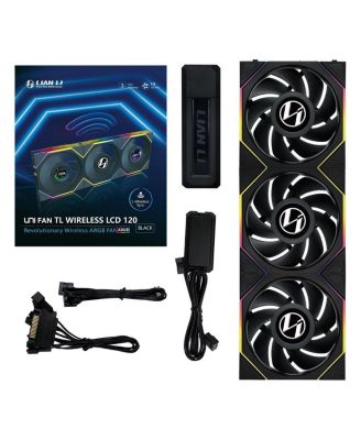 UNI FAN TL Wireless 1.6" LCD 120mm ARGB Case Fan with Controller, Black, 3-Pack