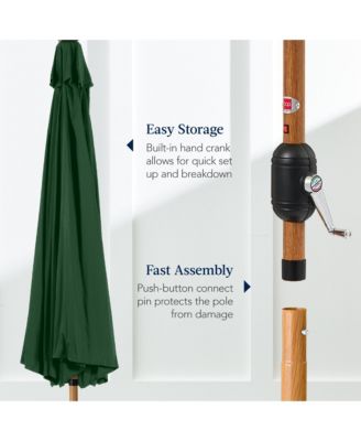 10ft Solar LED Lighted Outdoor Woodgrain Pattern Steel Market Patio Umbrella